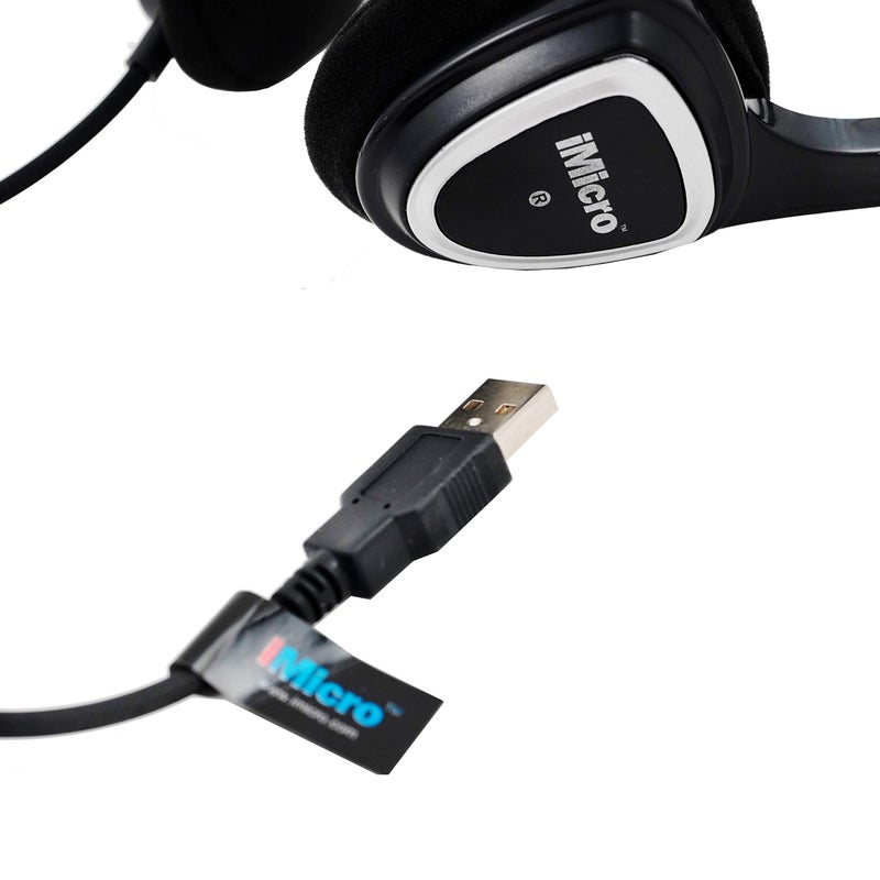 iMicro Im320 USB Headset with Adjustable Microphone Noise Cancelling, Wired Headphone for PC, Laptop,Black - Image 3